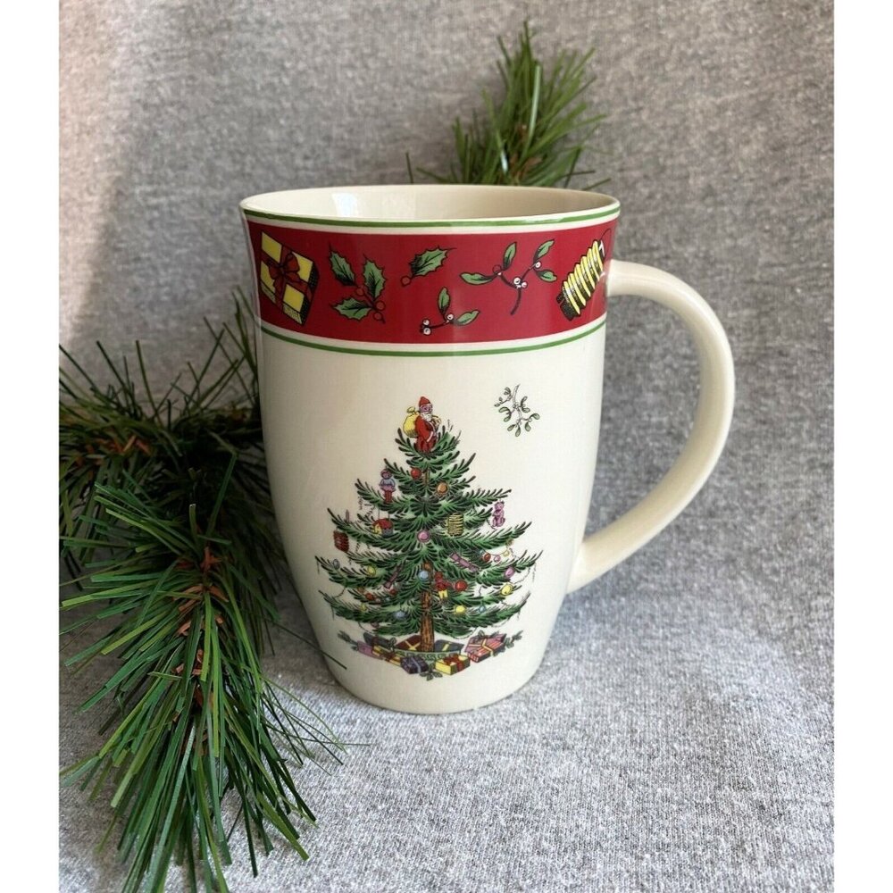 Spode Vintage Christmas Tree Mug Red Band Tall Design Hot Chocolate